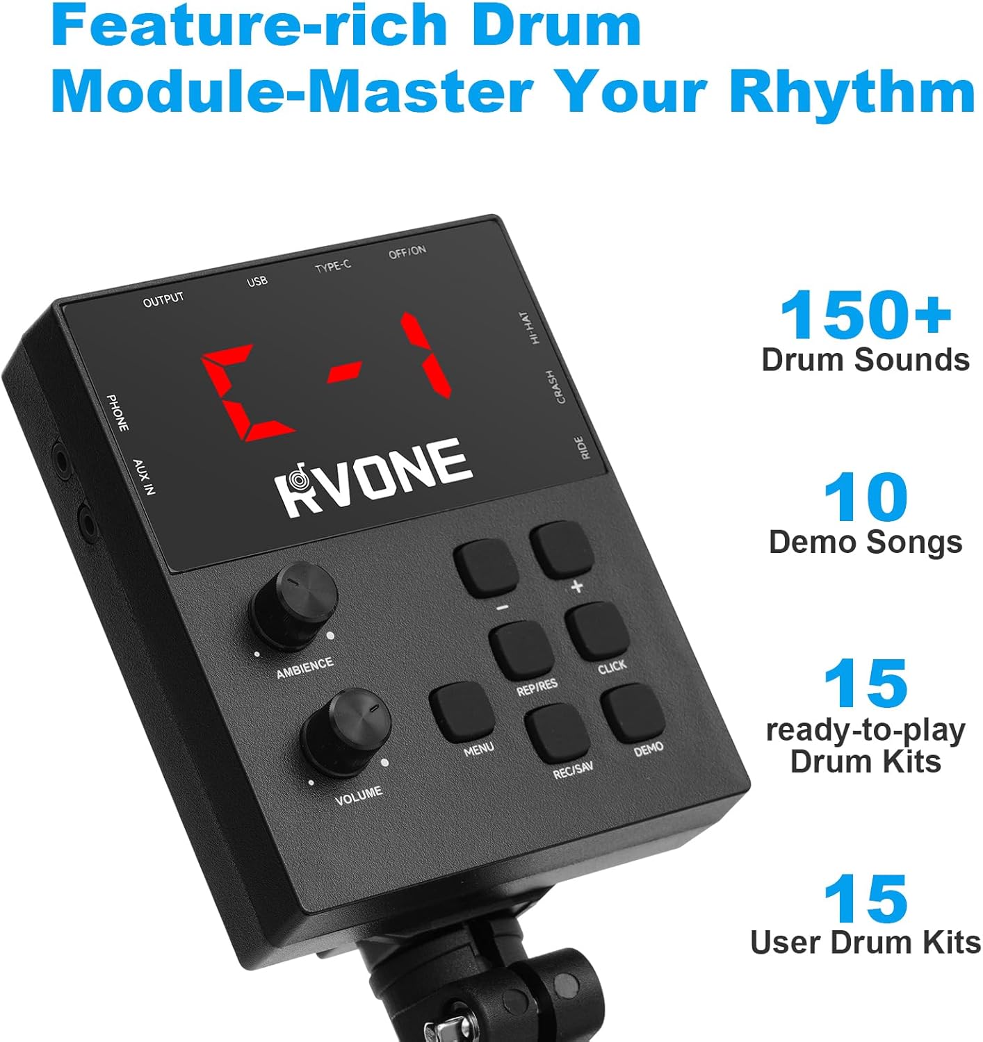 Electric Drum Set with Kick Hammer Pedal, Electronic Drum Kit for Kids Adult Beginner with 150 Sounds, 10