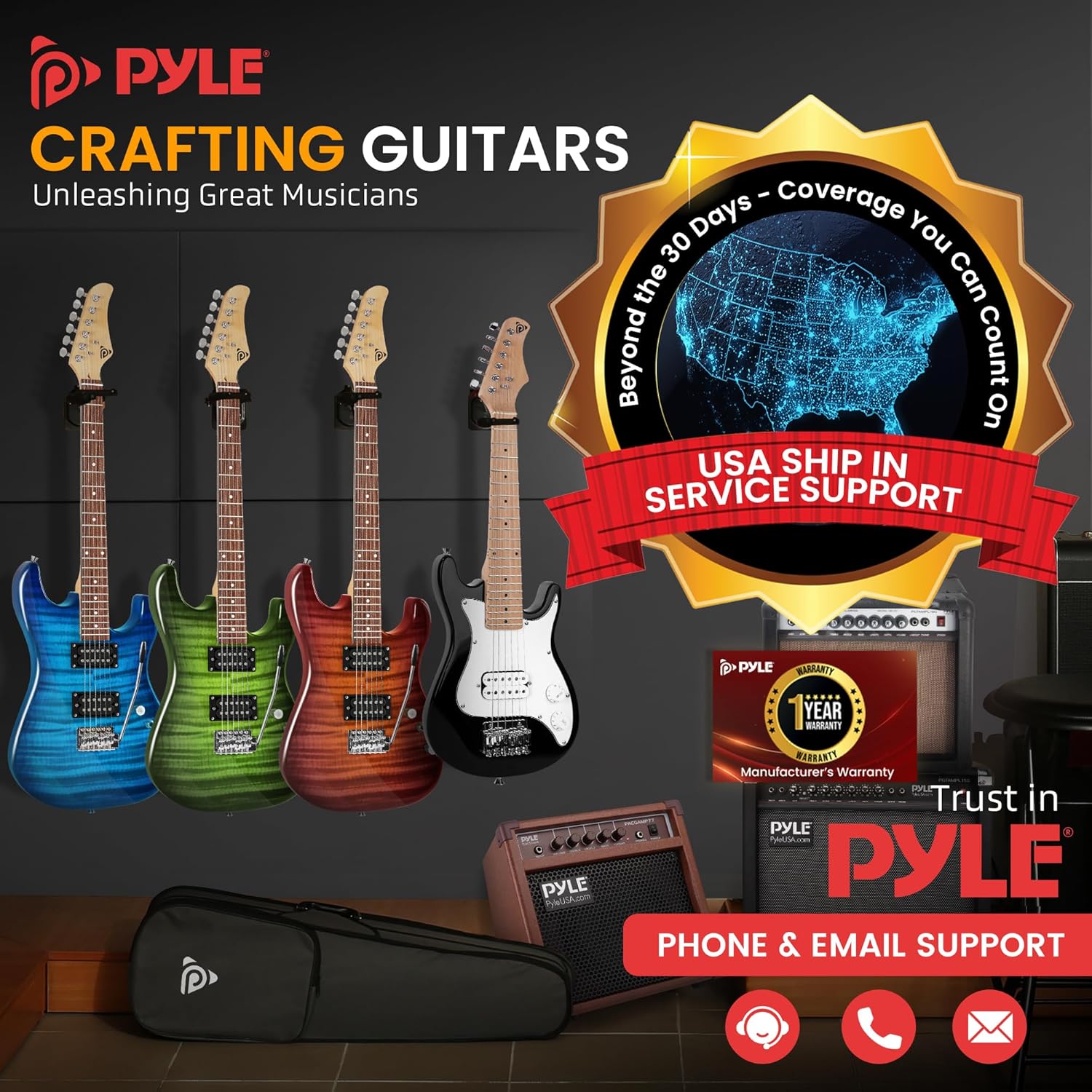 Pyle Kids Electric Guitar Starter Kit with Amplifier, 30” Mini Instrument w/ 10W Amp & Complete Accessories, PEGKT30