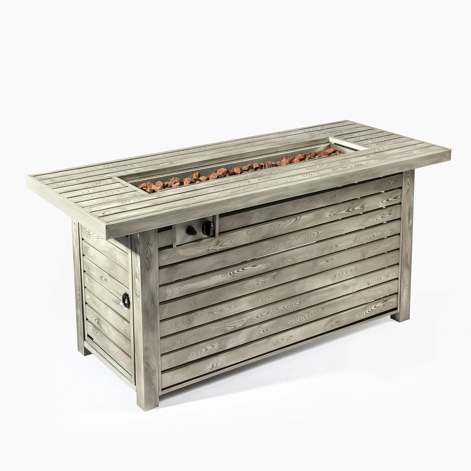 54inch Outdoor Fire Table Steel Fire Pit Table with Wood Grain