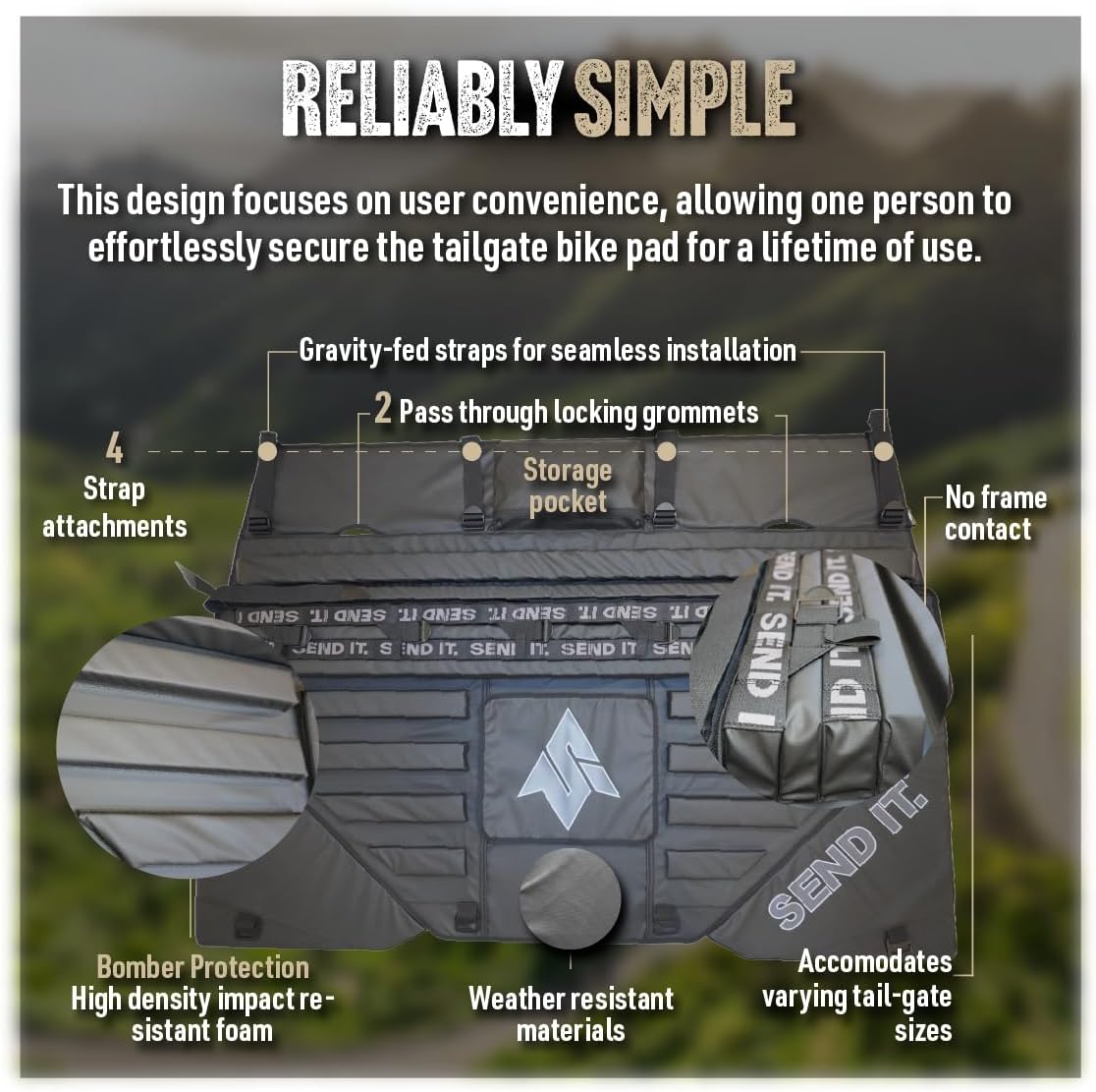 Send It. High Roller Tailgate Bike Pad V2 - Truck Accessories for Mountain Bikers, BMX, Ebikes & More (Full Size)