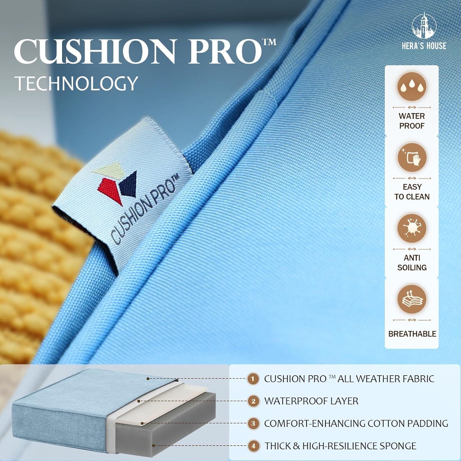 HERA'S HOUSE 5 Pieces Fire Pit Patio Furniture Set, 4 x Thick Cushioned Swivel Chairs with 28