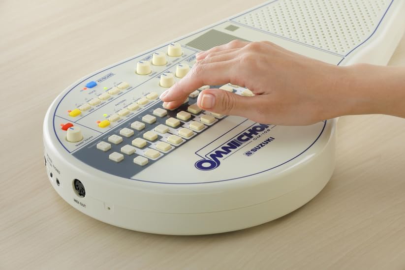 Suzuki Omnichord Electronic Musical Instrument OM-108 Digital Chorded Zither Synthesizer Instant Accompaniment with Mackie Headphones, Power Supply, Cable, Strap Bundle