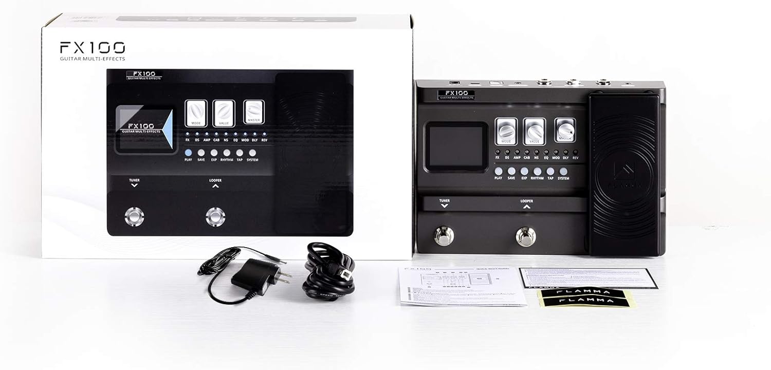 FLAMMA FX100 Guitar Multi-effects Pedal with 55 Amp Models 151 Built-in Effects 80' Looper 40 Drum Machine 10 3rd Party IR Slots Headphone OTG for Home Practice Performance Live Streaming