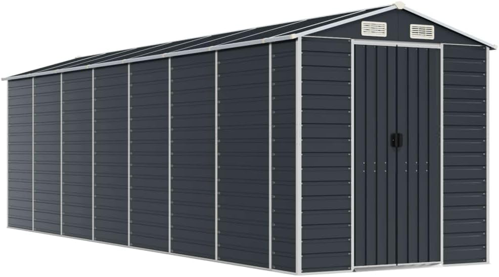 vidaXL Outdoor Galvanized Steel Garden Storage Shed, Anthracite Large Shed with Easy Access Handles and Ventilation, Stores Garden Tools & Equipment