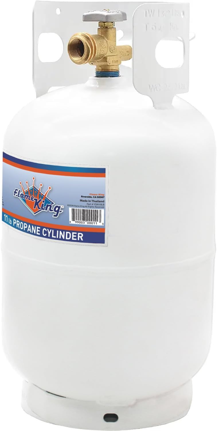 Flame King 10LB Steel Propane Tank Cylinder with Type 1 Overflow Protection Device Valve, Great for Camping, Fire Pits, Heaters, Grills, Overlanding, White