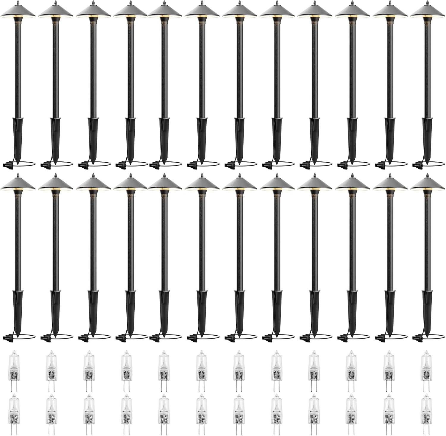 VENUS MANUFACTURING 24PK Low Voltage Pathway Lights Outdoor Landscape Lighting 10W 2700K Die-cast Aluminum Housing 12V Garden Halogen Path Lights for Walkway Patio Yard Lawn