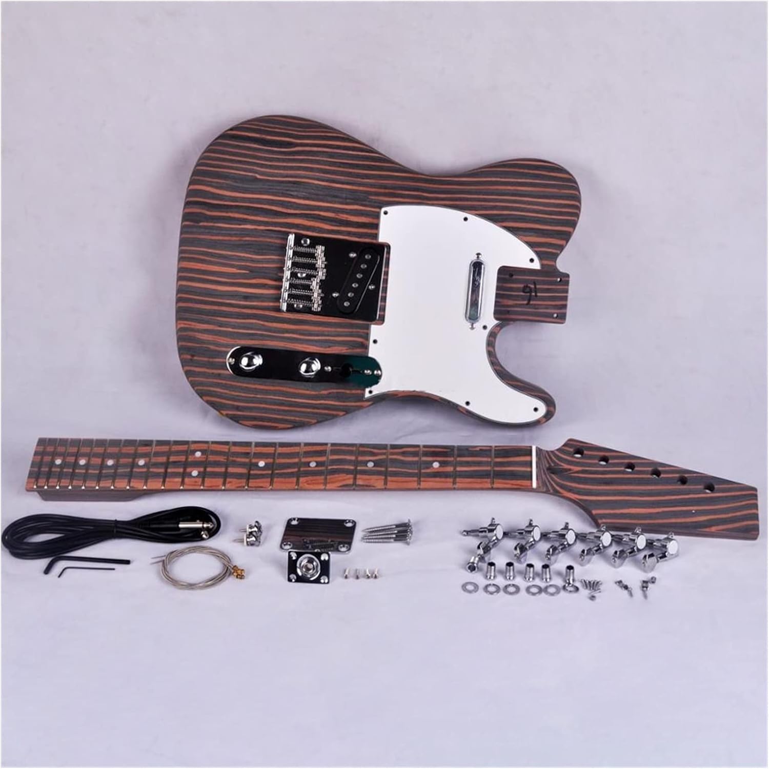 DIY Electric Guitar Kit Zebrawood Body and Neck for TL Style Electric Guitar to Assemble Unfinished Electric Guitar Kit