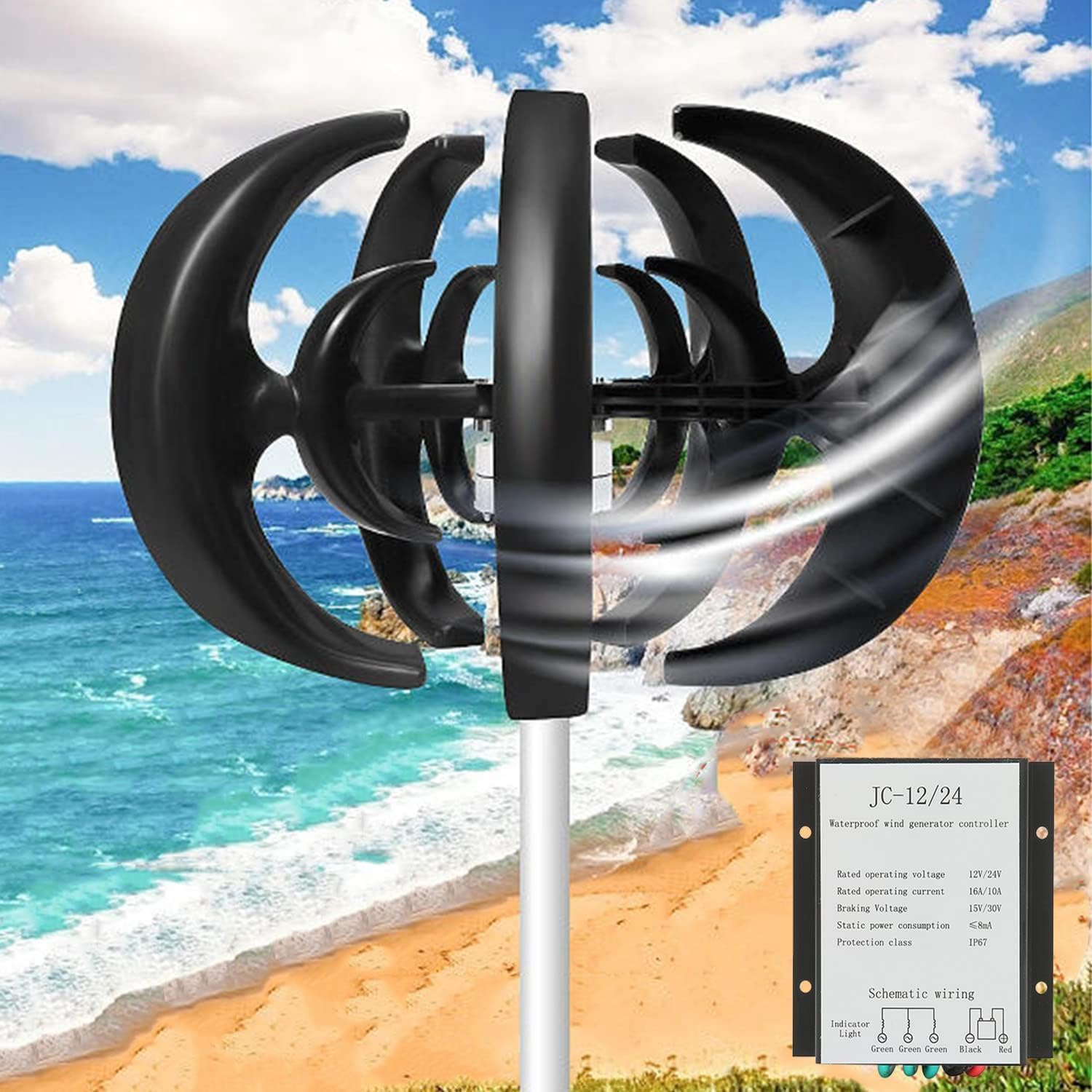 CHRISK 3 Phase Vertical Axis 5000W Wind Turbine Kit Wind Turbine Kits Maglev Hybrid Wind Generator 5 Blades Auto Adjust Windward Direction,220v