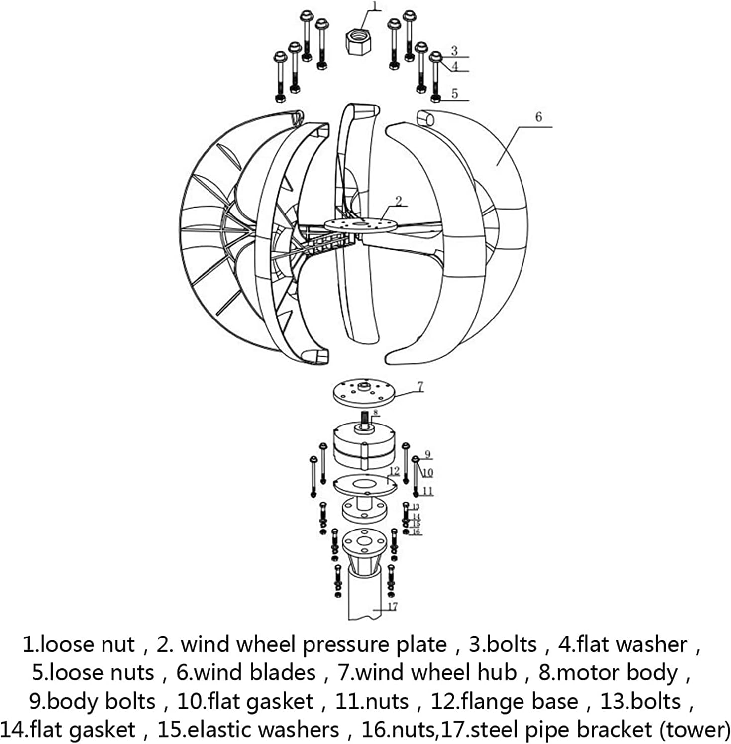 LiuSj JUnSt 10000W Wind Solar Hybrid System 5 Blades Controller Lantern Vertical Axis Wind Turbine Generator Motor Kit for Home Windmill Use