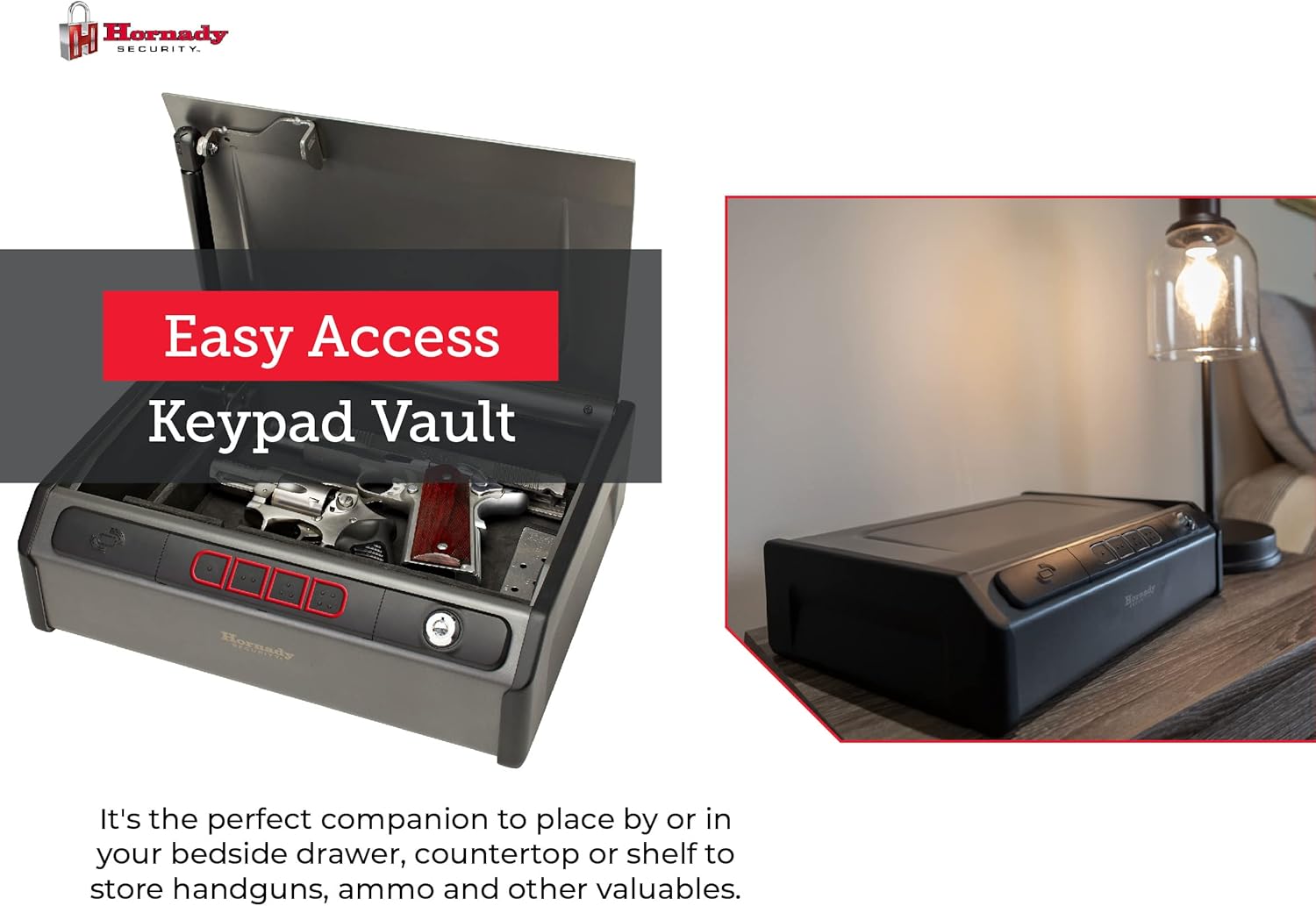 Hornady Rapid Safe Keypad Vault with RFID Touch Free Entry, 97436 - Tamper Proof Gun Safe Perfect for Storing Handguns, Gun Accessories, & Valuables - Three Entry Methods with 2 Included RFID Tags