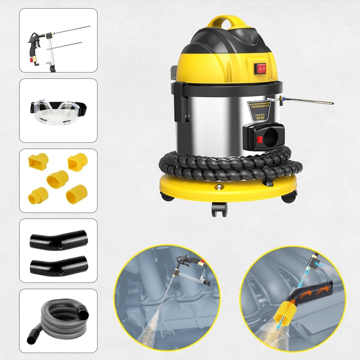 Walnut Blasting Cleaner Machine, with 2KG Walnut Sand & 5 Pcs Adapters Automotive Engine System Intake Pipe Exhaust Valve Cleaning Machine, 1200W 110V/220V Carbon Remover