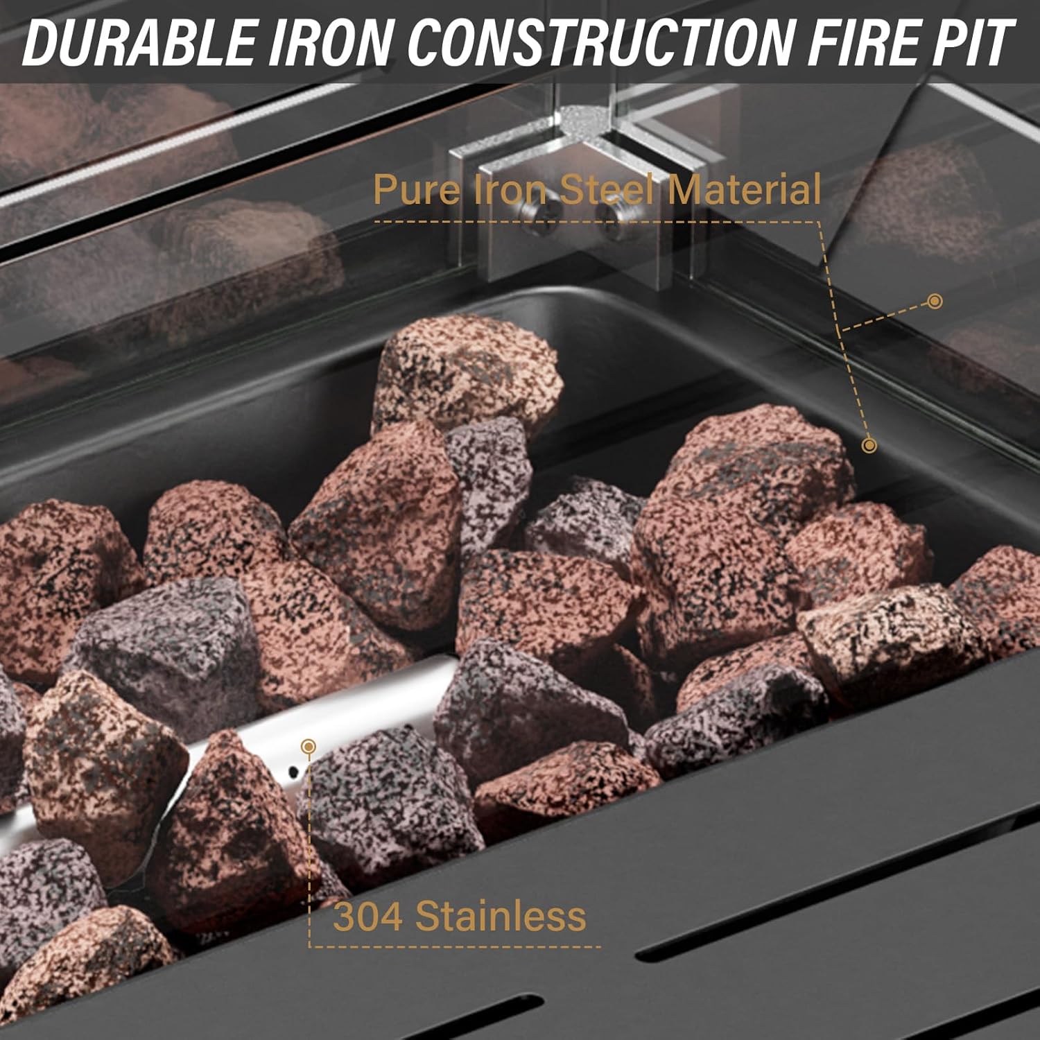 Belord 50000 BTU Propane Fire Pit Table - 43 Inch CSA-Certified Outdoor Fire Table with Lid and Glass Wind Guard 2 in 1 Rectangular Fire Pit Table for Patio Deck Garden and Outdoor Ambiance