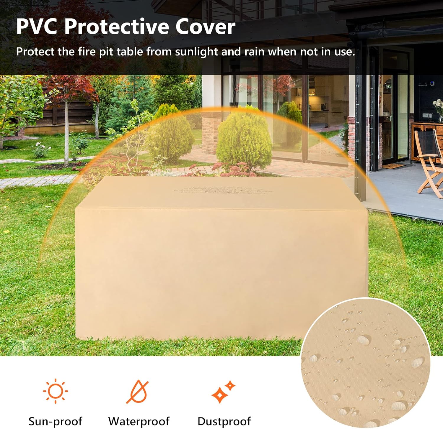 Tangkula 42 Inch Outdoor Gas Fire Pit Table, Patiojoy 50,000 BTU Rectangular Propane Fire Pit w/Ore Powder Tabletop, Lid, Lava Rocks & Waterproof PVC Cover for Patio, Garden, Backyard, Poolside