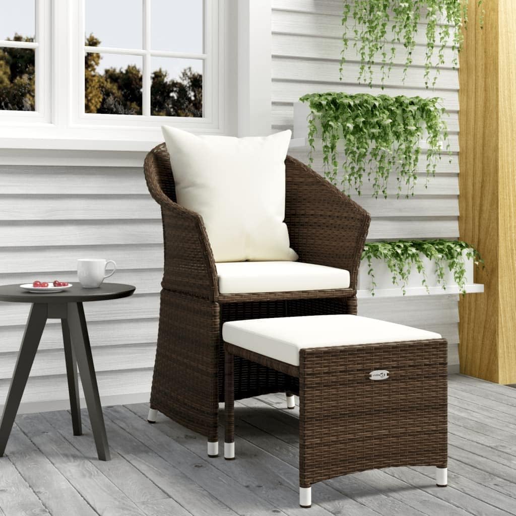 2 Piece Patio Lounge Set with Cushions Brown Poly Rattan Garden Furniture