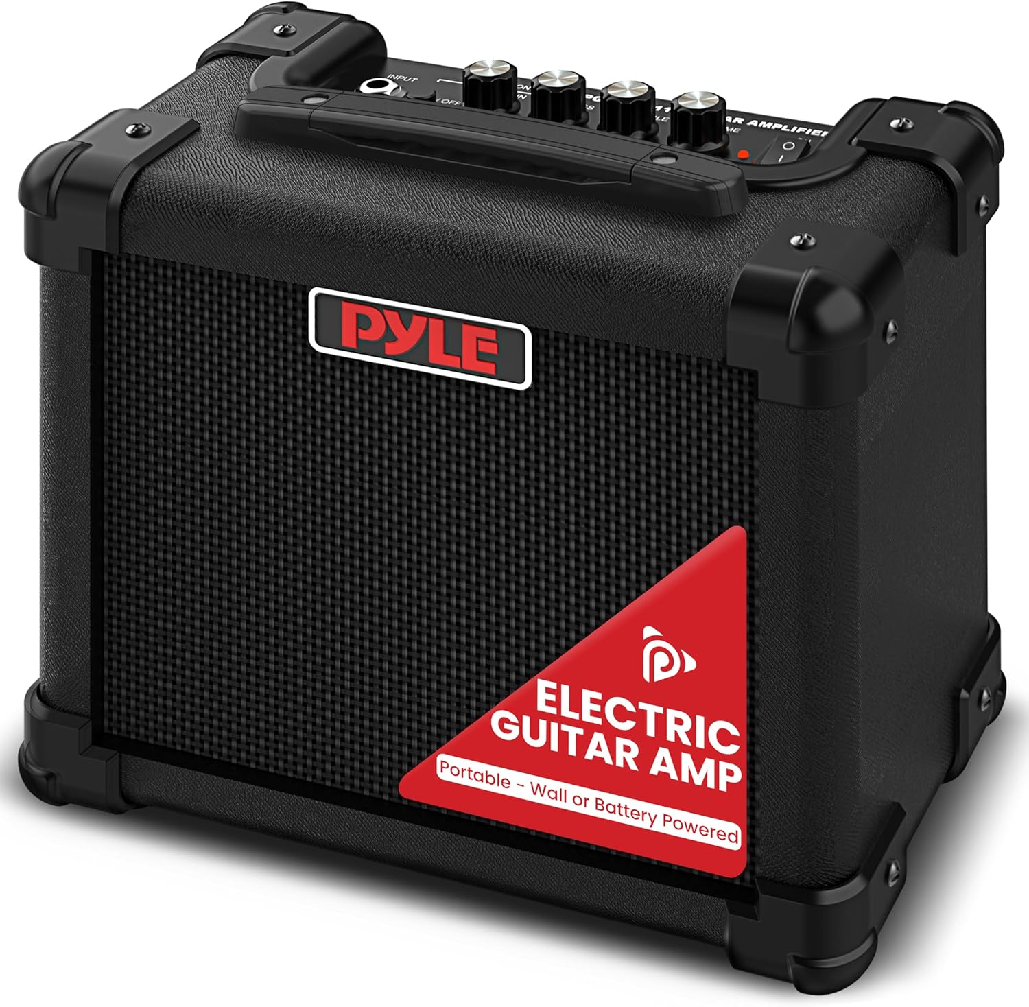 Pyle Portable Electric Guitar Amplifier - Battery or Wall Power 10 Watts Mini Instrument Amp with 5-Inch High Definition Speaker, Volume, Bass, Treble, Distortion, Gain Controls, AUX Input