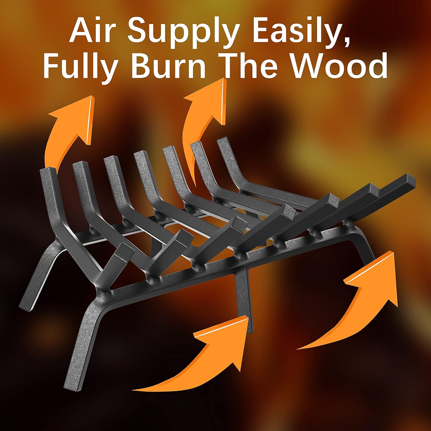 Mr IRONSTONE Fireplace Grate 24 inch Solid Steel Heavy Duty Firewood Log Burning Rack Fire Grates for Outdoor Kindling Tools Pit Indoor Fireplace Log Holder Wrought Iron Wood Stove