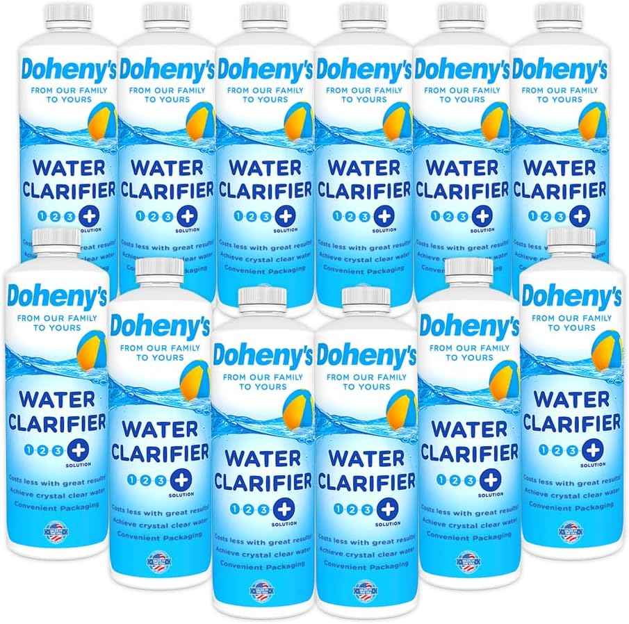Doheny's Pool Water Clarifier | 100% Professional Grade | Clarifies Cloudy Pool Water | Binds Together Small Particles | for Sand & Cartridge | Set of (12) - 32 Ounce Bottles