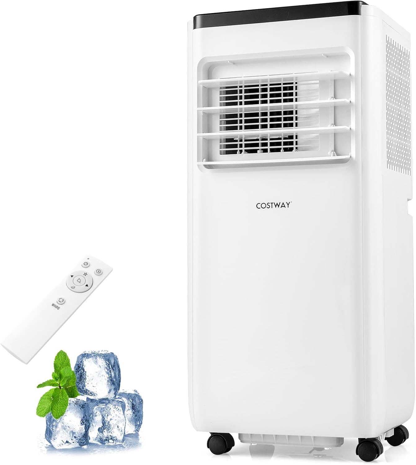 COSTWAY Portable Air Conditioner, 8000 BTU AC Unit, Fan & Dehumidifier with 24H Timer, Sleep Mode, Child Lock, LED Display, Remote Control & Installation Kit for Rooms up to 250 Sq.Ft (8000 BTU)