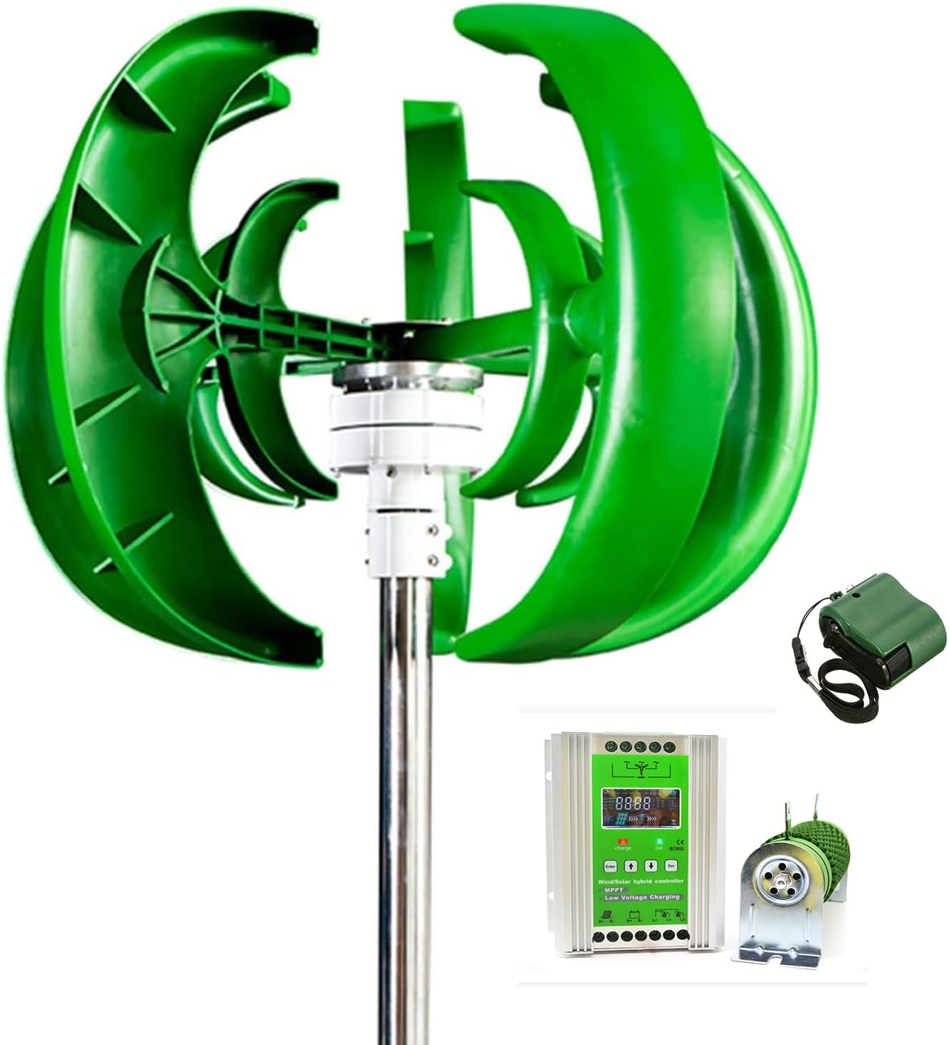 1000W 12V24V48V Green Lantern Wind Turbine High Efficiency and Low Noise 5 Blade Wind Turbine with Controller and Handheld Generator (Color : Green, Size : 24V)