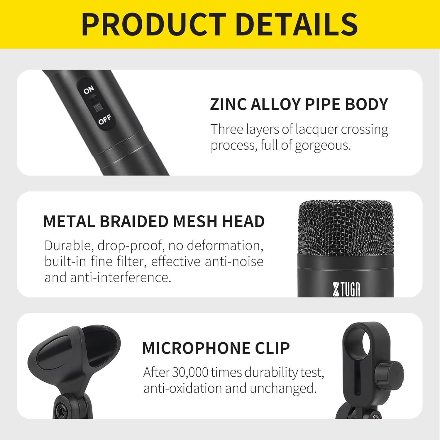 XTUGA New DI7 7 PCS Wireless Dynamic Drum Mic Kit Metal Kick Bass, Tom/Snare & Cymbals Microphone-Use for Drums, Vocal, Other Instrument with Thread Clip On Stage