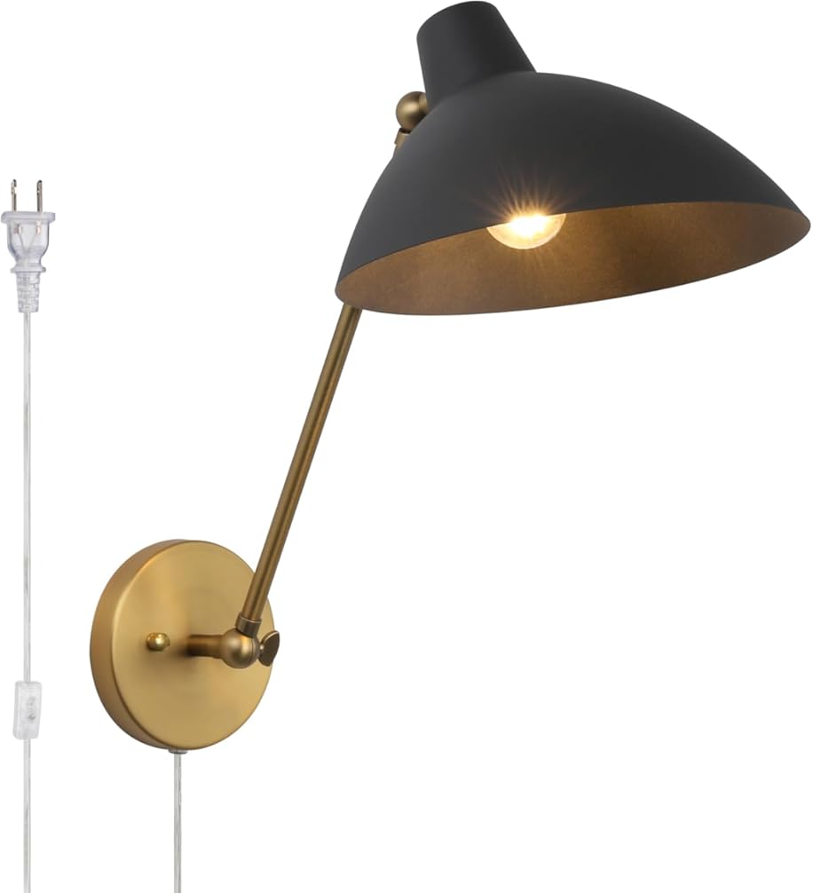 Pathson Swing Arm Wall Sconce Lighting Only Up Down Adjustable, Plug-in Cord Wire with On/Off Switch, Vintage Metal Wall Light Lamp for Living Room Bedroom Study Room