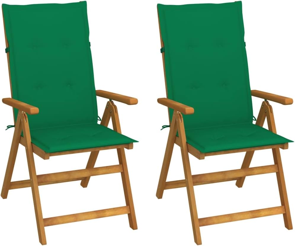 Patio Reclining Chairs 2 pcs with Cushions Solid Acacia Wood,Premium Acacia Wood Reclining Patio Lounge Chairs with Cushions for Outdoor Relaxation Outdoor Furniture, Outdoor Chairs, Green