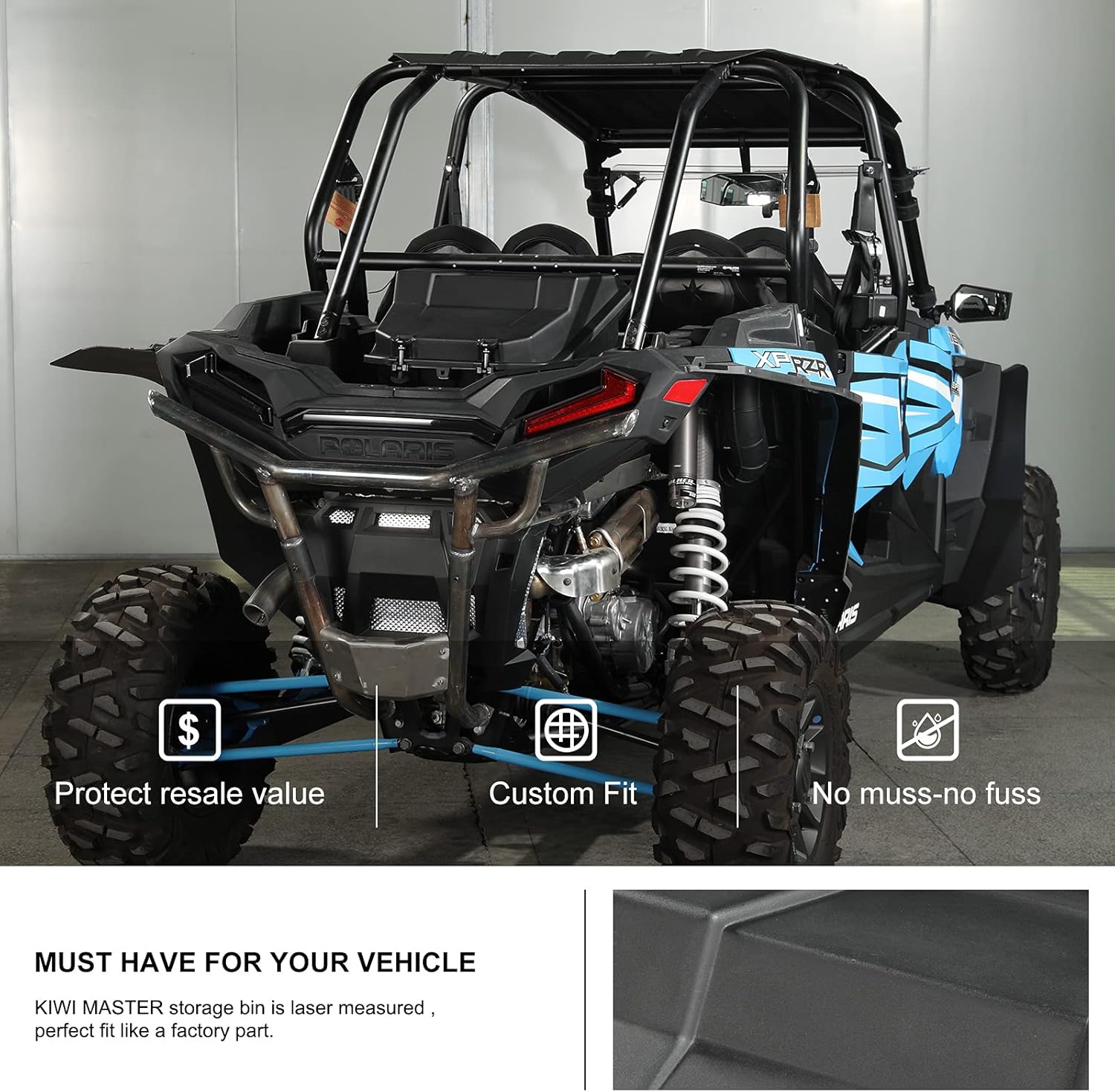 KIWI MASTER Rear Cargo Box for 2014-2023 Polaris RZR XP 1000 900 Turbo, 2020-2026 RZR Trail/S Accessories Replace OEM # 2881193 Waterproof 69 QT Bed Storage Bin