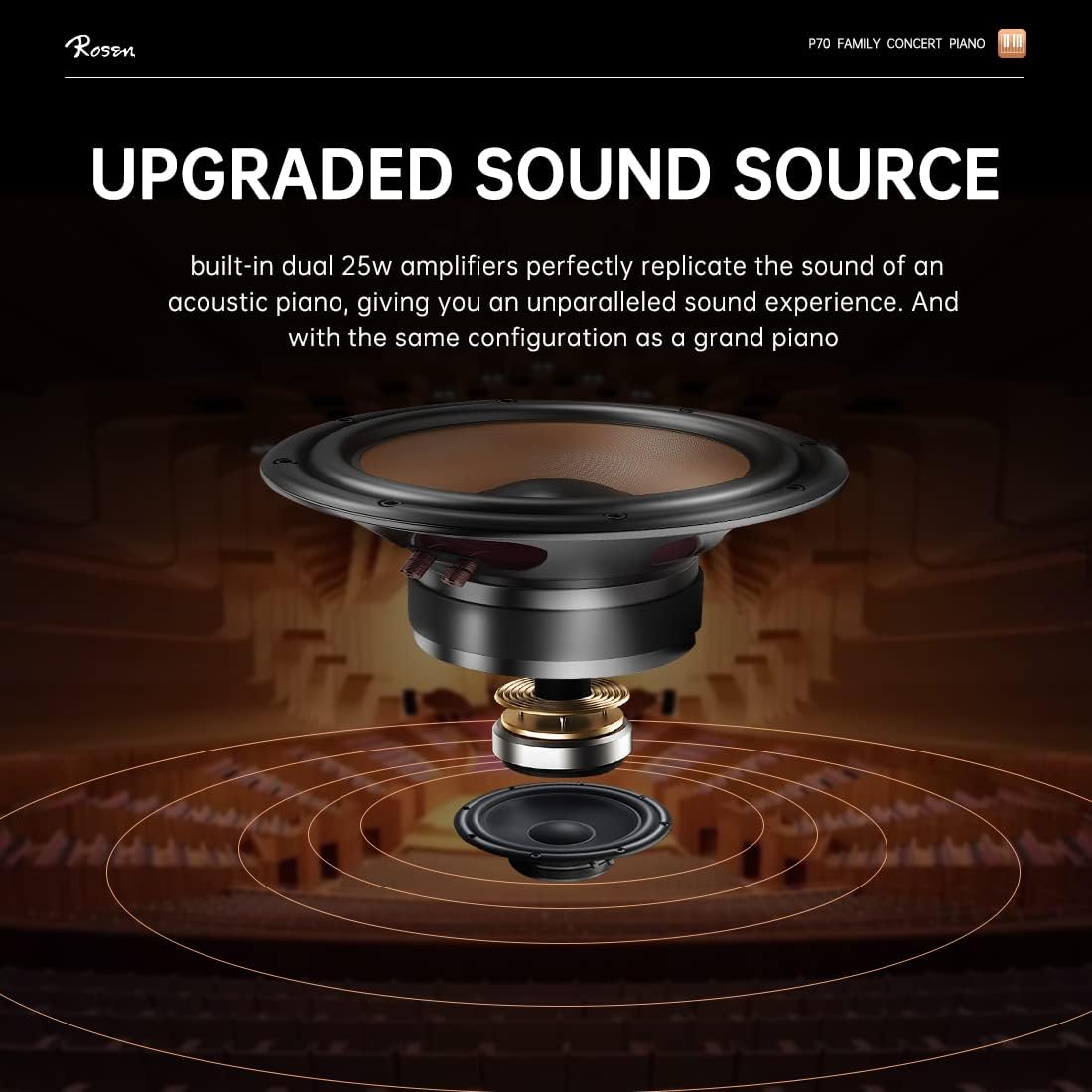 Rosen P70 Digital Piano 88 Key Home Piano Full Size Weighted Keyboard Piano with Stand Premium Upright for Beginner Professional luxury Electric Keyboard with Triple Pedal & Sliding Key Cover,Black