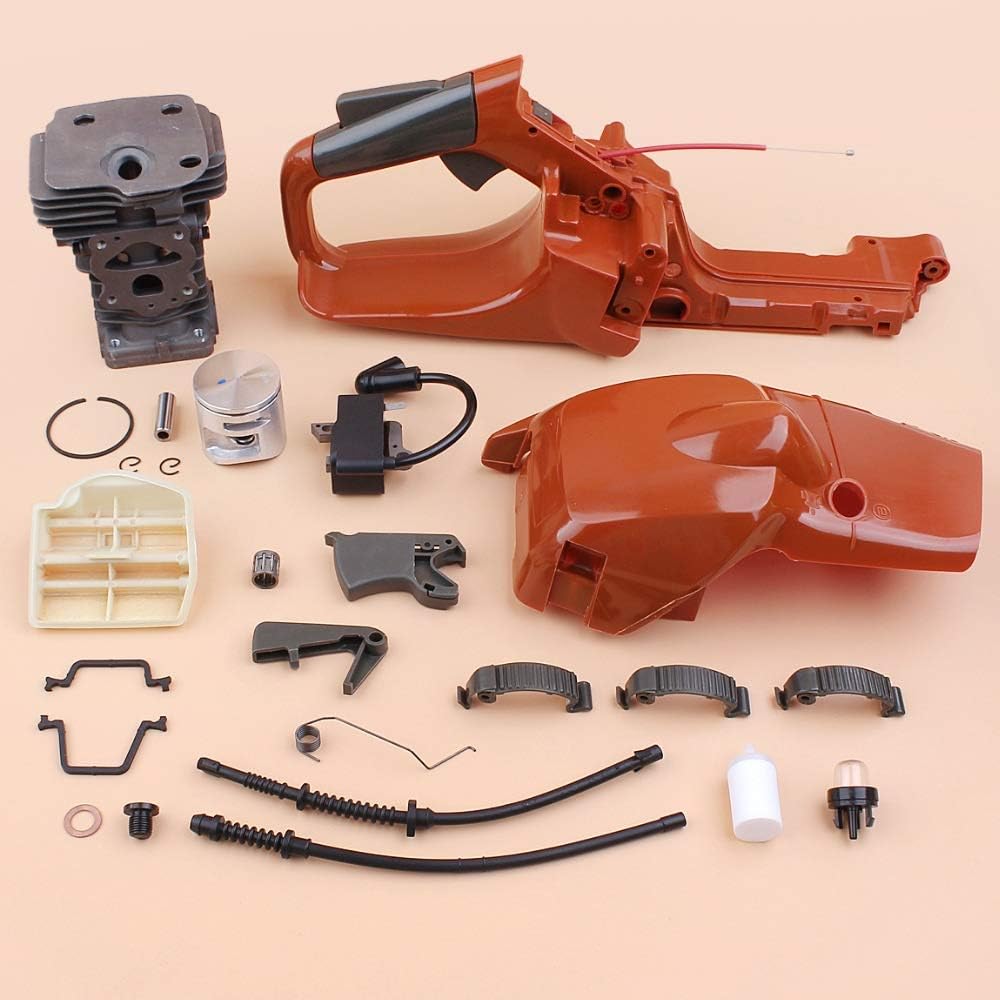 44mm Cylinder Piston Fuel Tank Rear Handle Ignition Coil Kit Compatible with Husqvarna 445 E 445E 450 Chainsaw Saws Engine Motor Replacement
