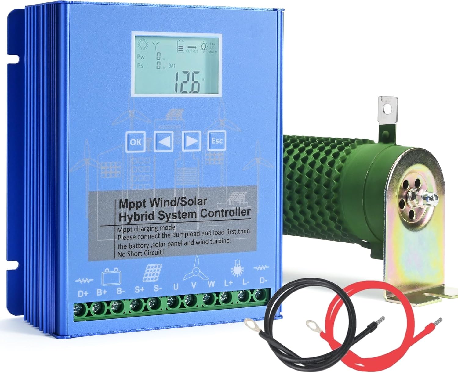 Wind Solar Hybrid Charge Controller, 1400W Wind and Solar Charge Controller, Auto 12V/24V Battery Off Grid Controller Boost MPPT 800W Wind Turbine, 600W Solar Panel