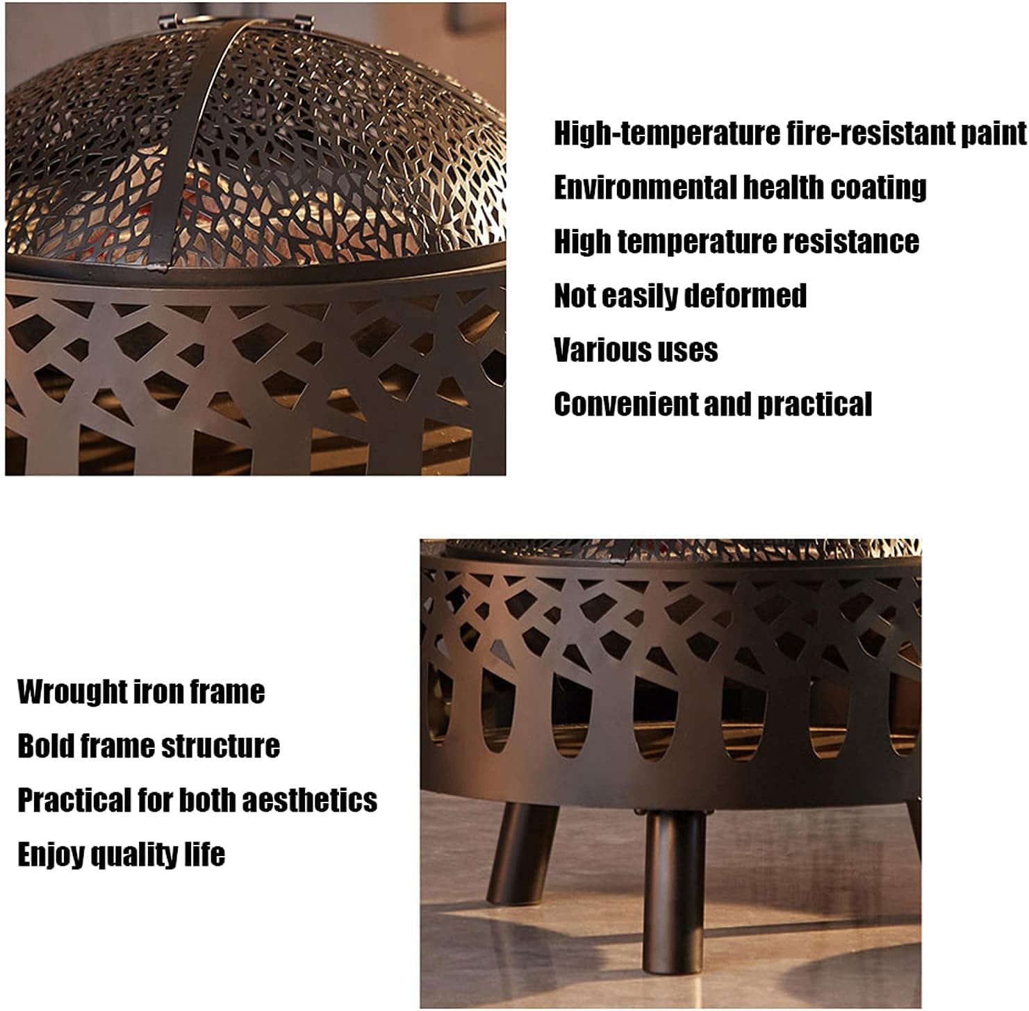 Outdoor Fire Pit,Metal Wood Burning Fire Bowl with Poker/Charcoal Grid/Mesh Cover,Garden Patio Heater BBQ Grill Camping Bonfire