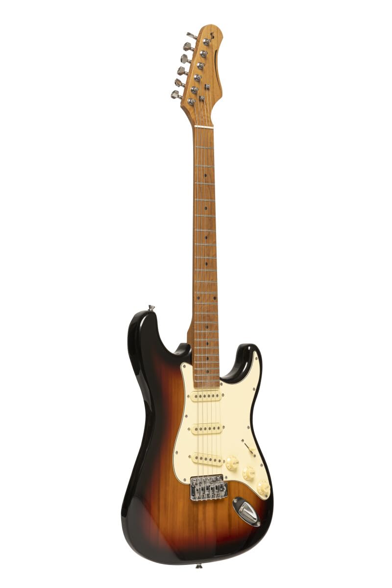 Stagg SES-55 SNB Series 55 Electric Guitar with Solid Paulownia Body l Tempered Maple Neck l 22 Fret Maple Fingerboard l Aged White 3-Ply Pickguard l Brilliant Sunburst Finish