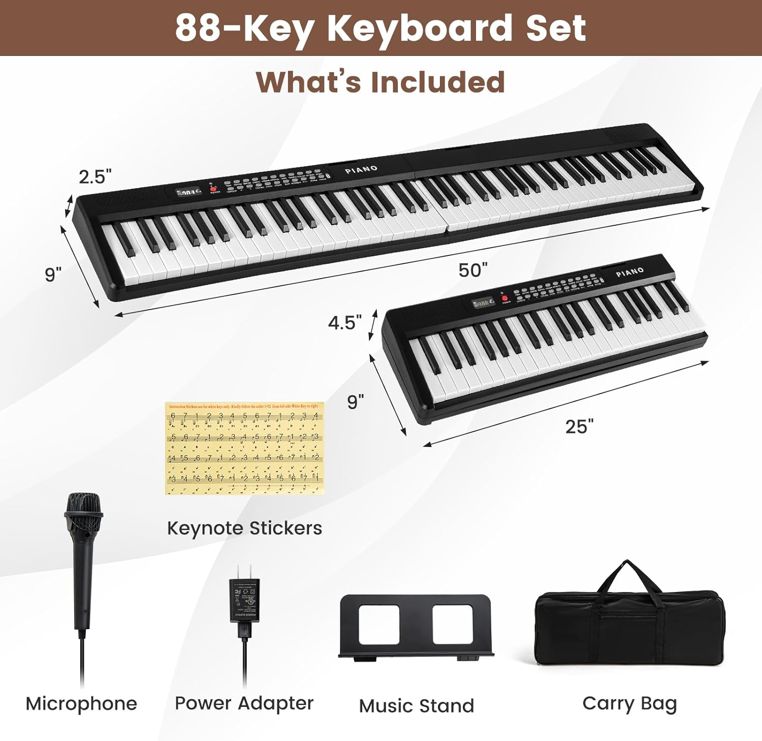 Costzon 88-Key Folding Piano Keyboard, Full-Size Semi-Weighted Electric Piano Digital Piano w/MIDI, Microphone, Music Stand & Carrying Bag, Portable Keyboard Piano for Beginners Teens Adults (Black)
