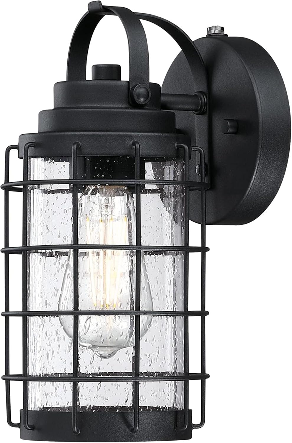 Westinghouse 6122300 Jupiter Point Vintage-Style One Light Outdoor Wall Fixture with Dusk to Dawn Sensor, Textured Black Finish, Clear Seeded Glass