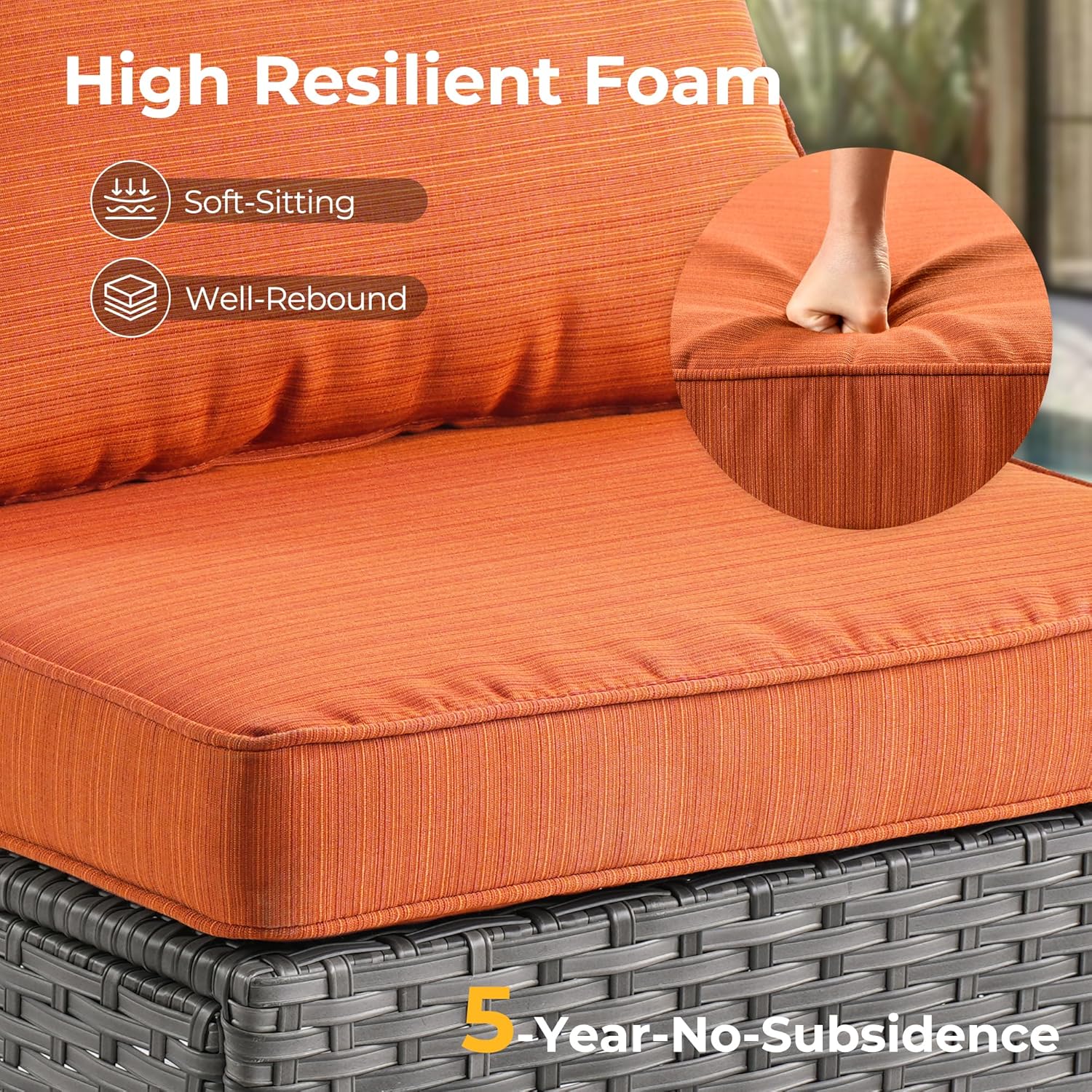 HOOOWOOO Outdoor Patio Furniture Set,15 Pieces Outdoor Sectional Furniture,Wicker Patio Conversation Sets with Fire Pit Tables,Weather Resistant Outside Out Door Modular Furniture,Orange Red