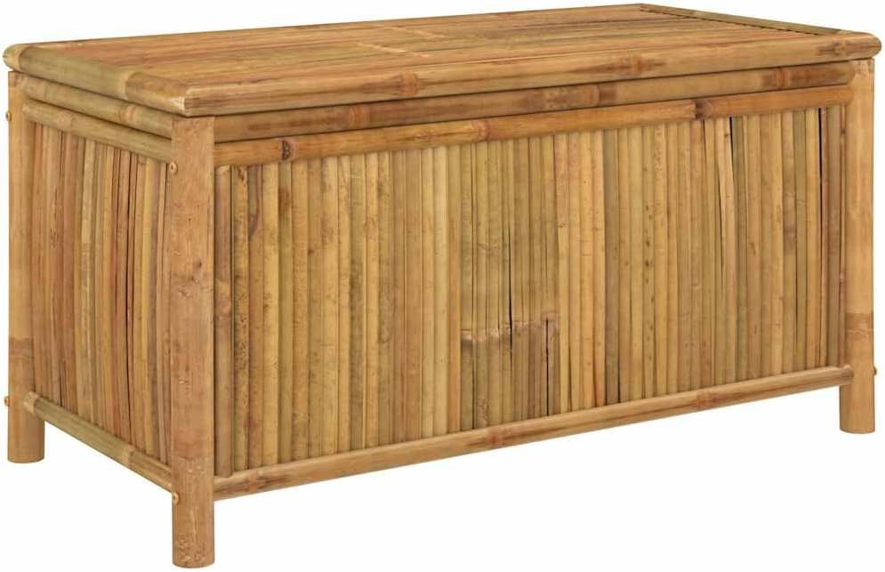 vidaXL Bamboo Outdoor Storage Box - Weather-Resistant Indoor/Outdoor Patio Furniture Storage Chest/Bench with Water-Resistant Liner, Brown, 43.3