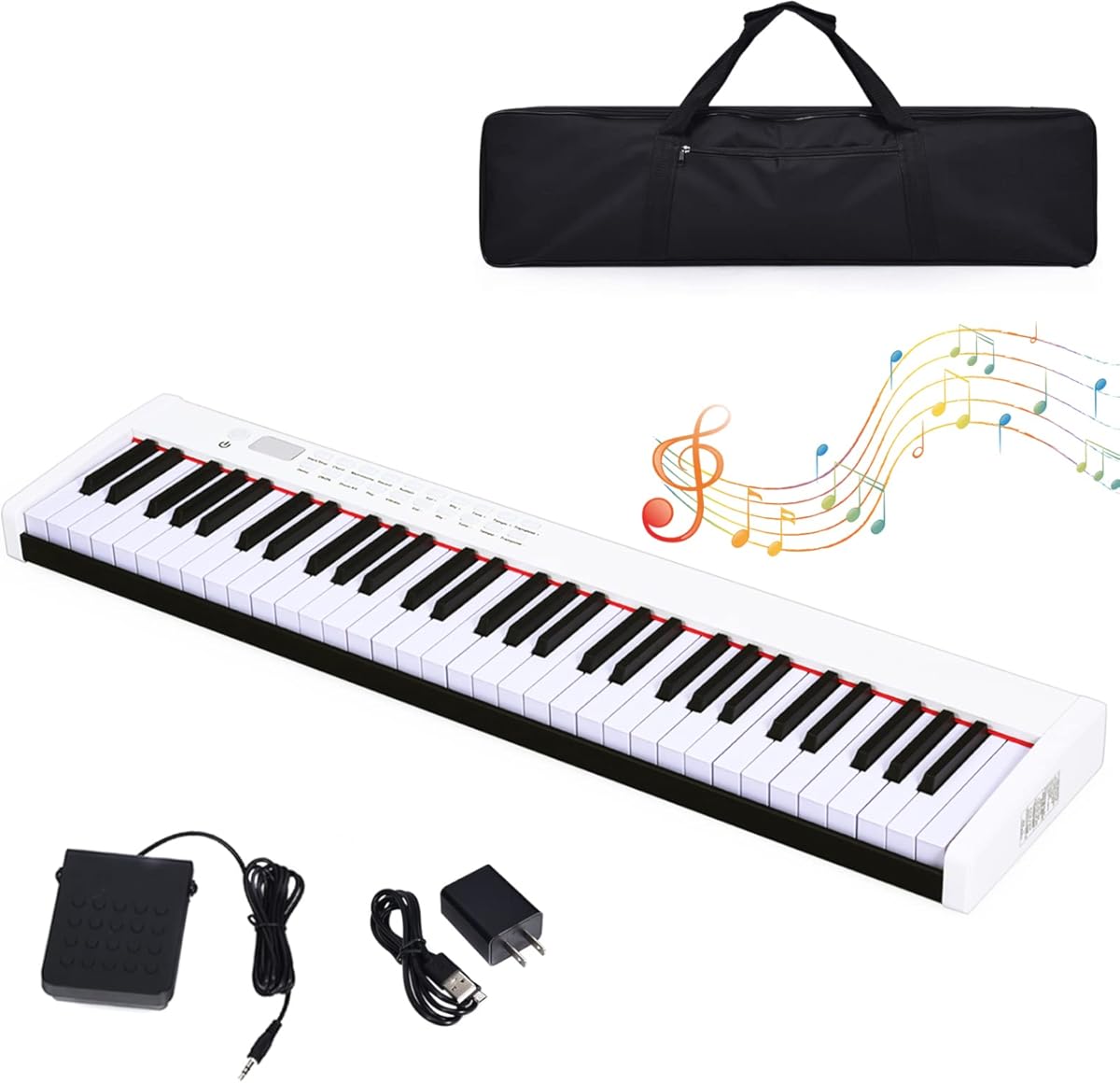Keyboard Piano, 61-Key Digital Piano with Semi-weighted Keys for Beginners, Portable Electric Piano Supports MIDI/USB and Wireless Connection, with Built-in Stereo Speakers (White)