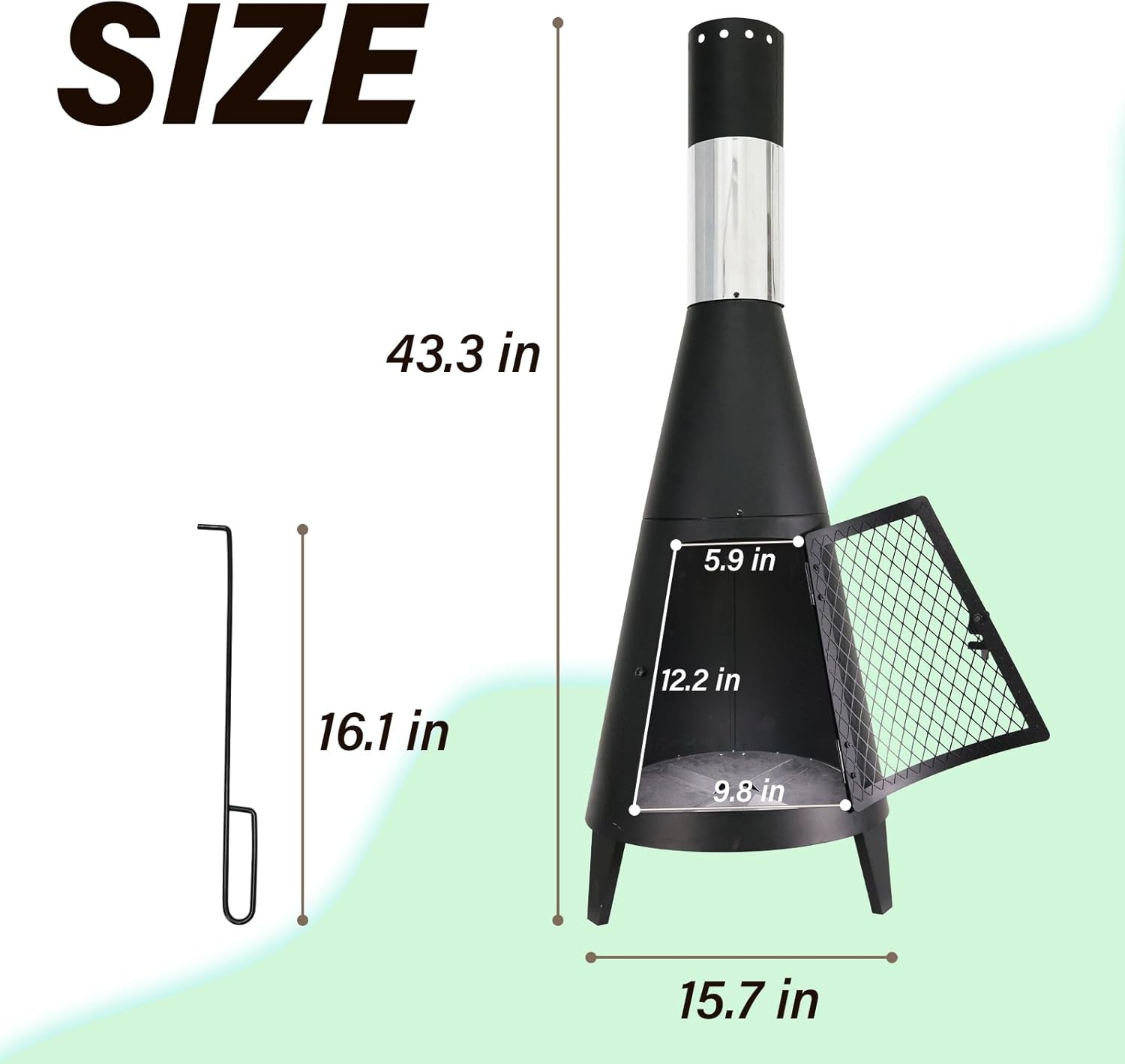 BDL Chiminea Outdoor Fireplace Outdoor Wood Burning Fire Pit Free Standing Fireplace with Log Grate, Mesh Screen for Patio, Backyard, Garden-Black