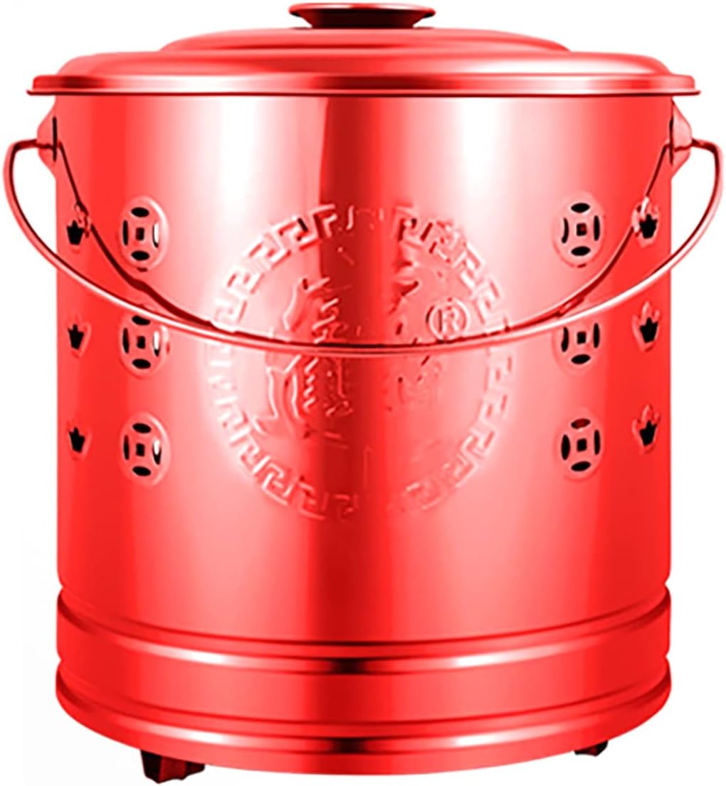 Metal Burn Barrel Incinerator Stainless Steel Burn Barrel Fire Cage Burn Incinerator Bin for Waste Paper Garden Leaf Fire Bucket Burning Pit Paper (Color : Red, Size : 50CM)