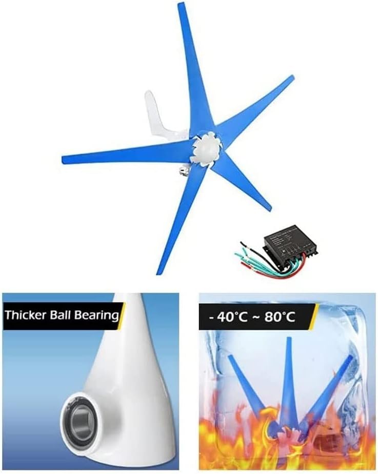 500W Wind Turbine Generator, 12V/24V Wind Generator Kit with Charge Controller, 5 Blade Wind Power Generator for Marine, RV, Home, Windmill Generator Suit for Hybrid Solar Wind System