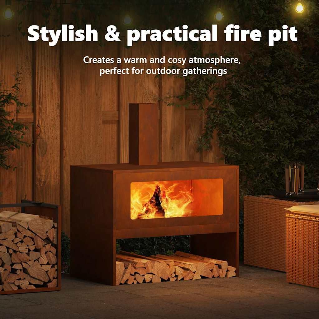vidaXL Outdoor Fire Pit Stove Garden Weathering Steel for Large Logs Rustic Heating Perfect Patios and Camping Log Wood Fired Patio Durable Metal
