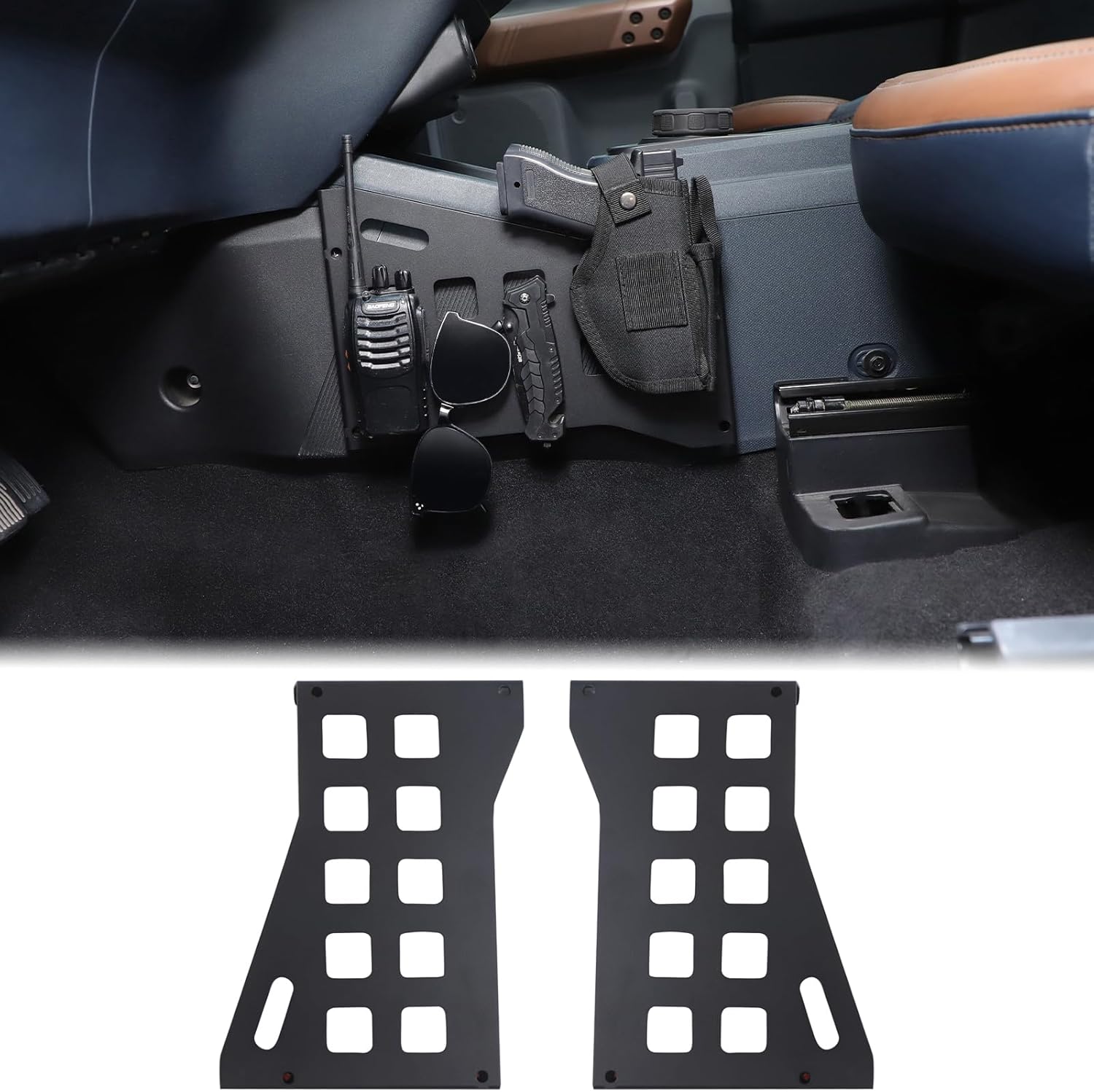 Aunginsy Center Console Side Gear Shift Panel Storage Baffl Compatible with Ford Maverick 2022-2025 Car Aluminum Central Control Organizer Modular Storage MOLLE Panel Box Holder Expansion Accessories