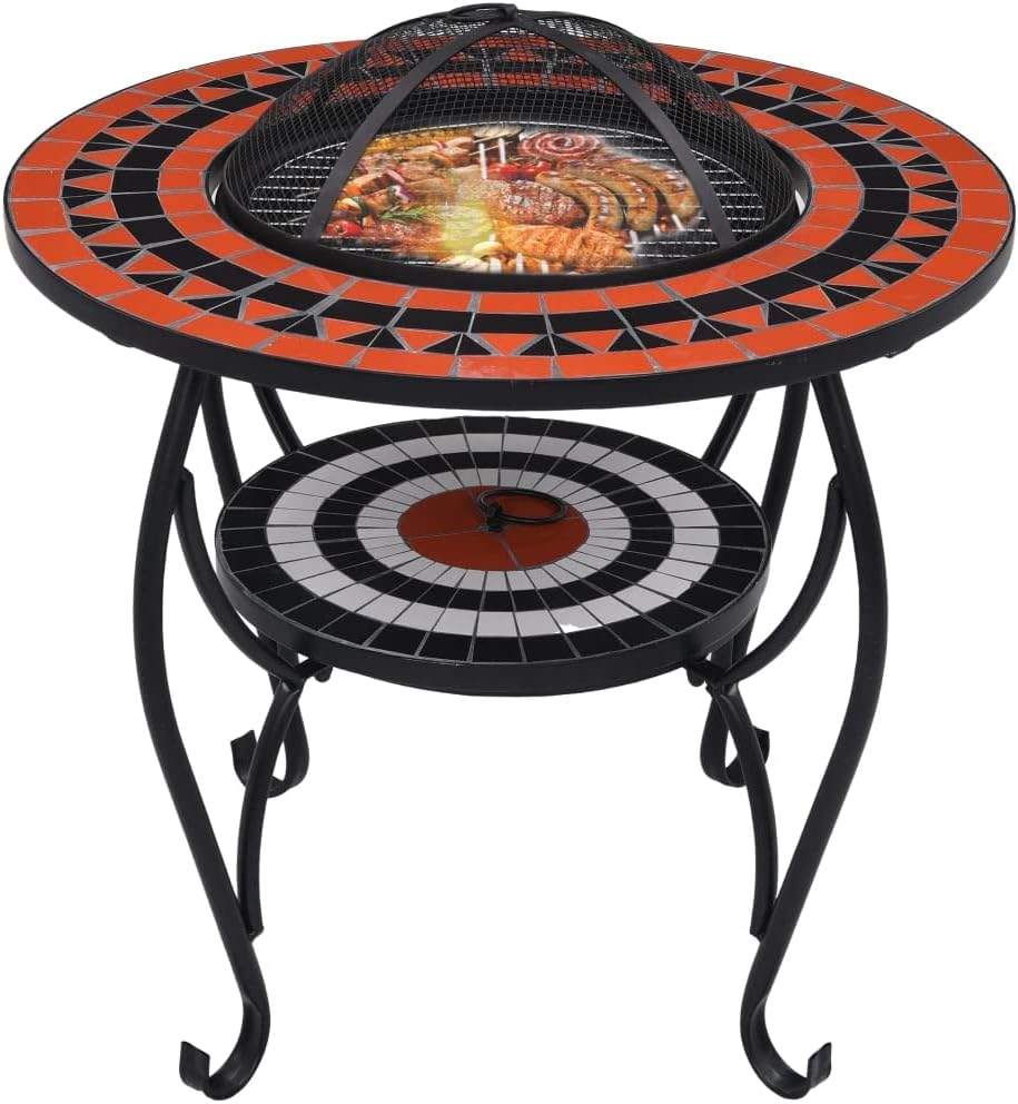CHARMMA Mosaic Fire Pit Table Terracotta and White 26.8