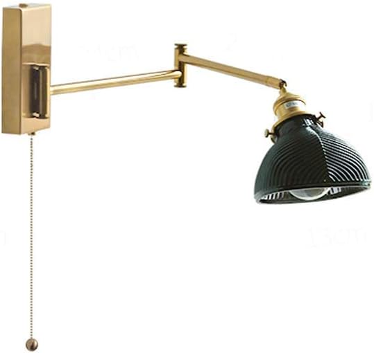 Nordic Glass Wall Lamps with Pull Line Switch Folding Telescopic Rocker Lamp Iron E27 Base Wall Light Bedside Lamp for Homestay Bedroom Desk Reading Lamp Vanity Mirror Front Lamp,A-Dark Green
