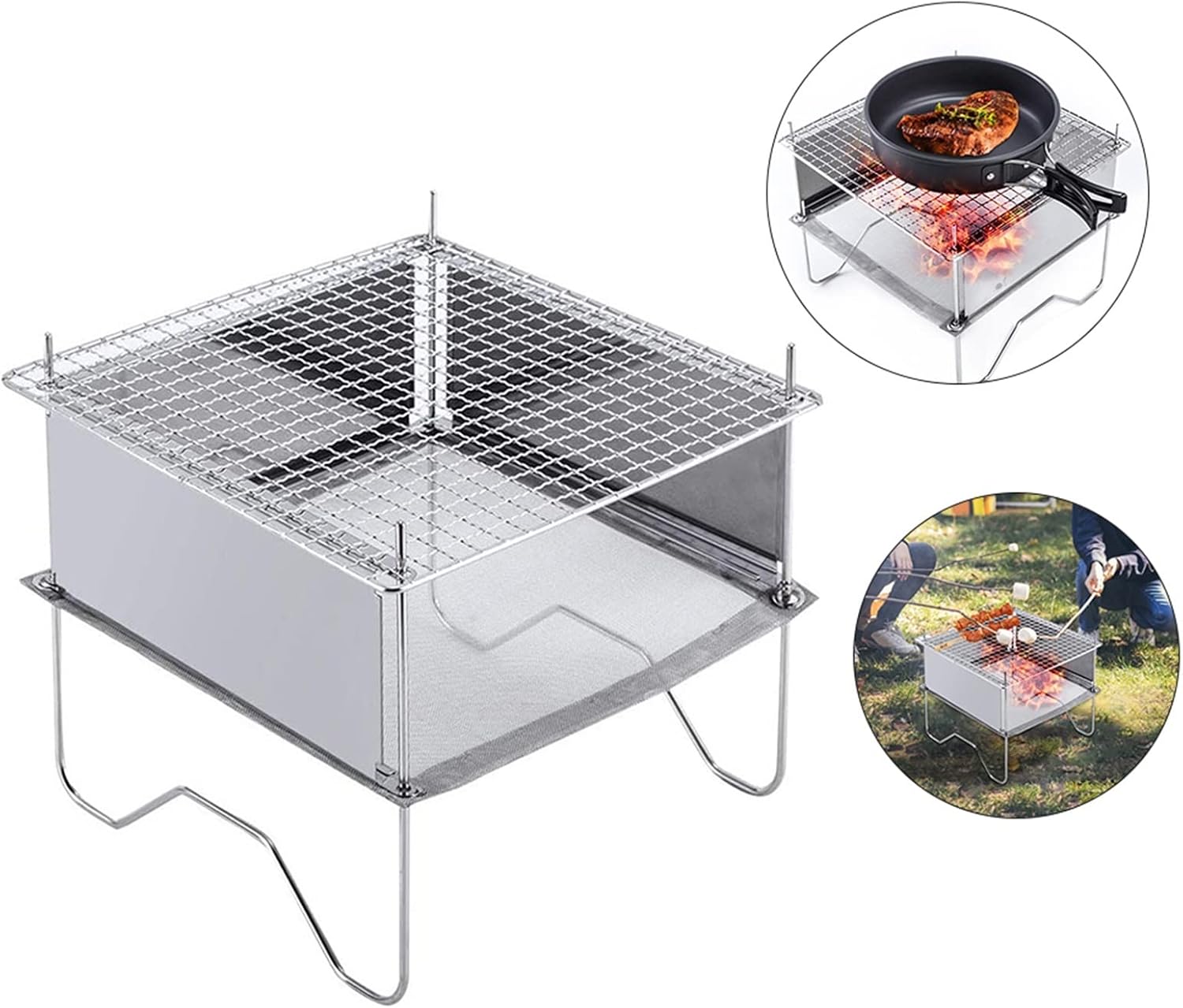 Grills Outdoor Camping Stove Stainless Steel Folding Bonfire Barbecue Burning Firewood Stove Mini Fire-Pit Portable Picnic Stove