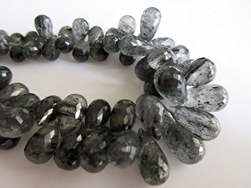 13 inch natural beads strand of 17mm-9mm faceted drop rutilated quartz gemstone beads for DIY jewelry - necklace, bracelet, earring, ring.