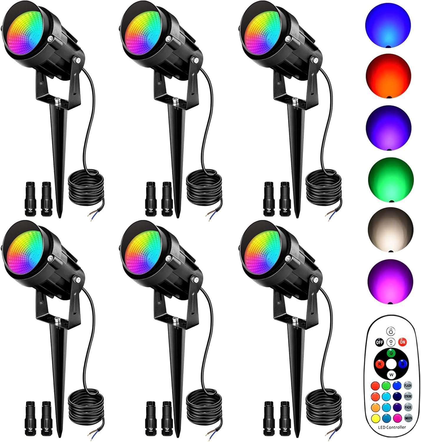 Low Voltage Landscape Lighting,12V-24V RGBW Color Changing Landscape Lights IP67 Waterproof Landscape Spotlights for Garden Yard Holiday Halloween Christmas Decor (6 Pack)