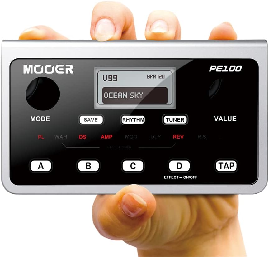 MOOER PE100 Portable Depstop Guitar Multi Effects Headphone Amp Pedal Practice Tool with Drum Machine, TAP Tempo