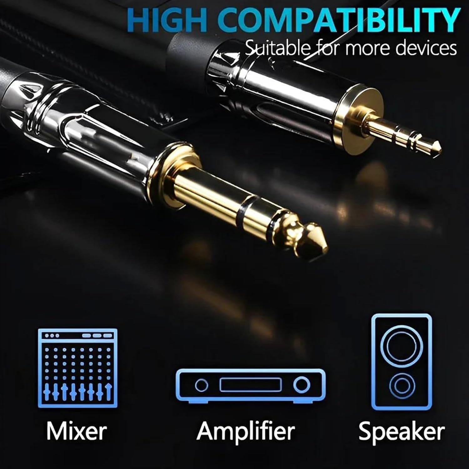 Pro Audio Cable 3.5 to 6.35 Stereo Cable 1/8 Inch Male TRS to 1/4 Inch Male TRS Cord for Guitar Amplifier Flow in Either Direction(10m)
