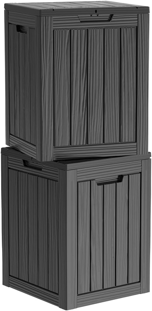Two 28 Gallon Outdoor Storage Box, Resin Deck Boxes Waterproof, Indoor Outdoor Bin for Package Delivery, Patio Cushions, Gardening Tools, Lockable, UV Resistant